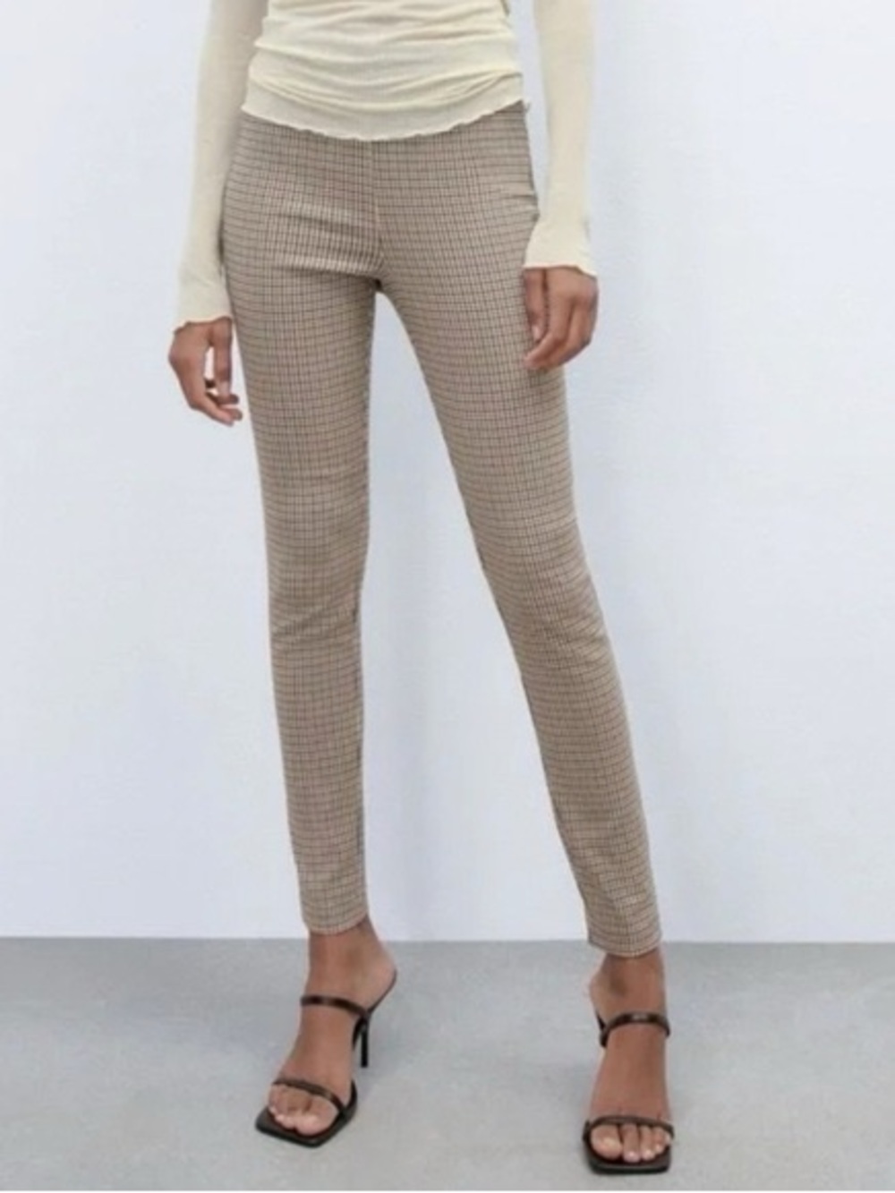 Zara Brown White Blue Gingham Leggings